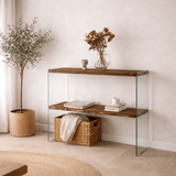 Dressing tables - Dressing table Solid Pine wood - Walnut color - 90x80x30 cm - Venedik - Dimehouse