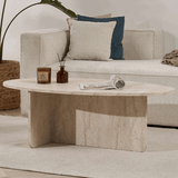 Coffee tables - Pebble-shaped coffee table Travertine Japandi - 120 x 60 cm - Baro - Dimehouse