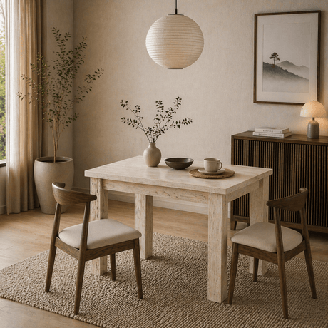 Dining tables - Small dining table Travertine Melamine - 110 cm - with storage space - Kara - Dimehouse