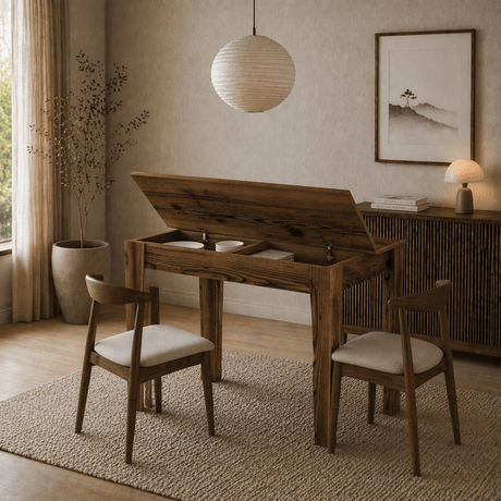 Dining tables - Small dining table Walnut Melamine - 110 cm - with storage space - Kara - Dimehouse