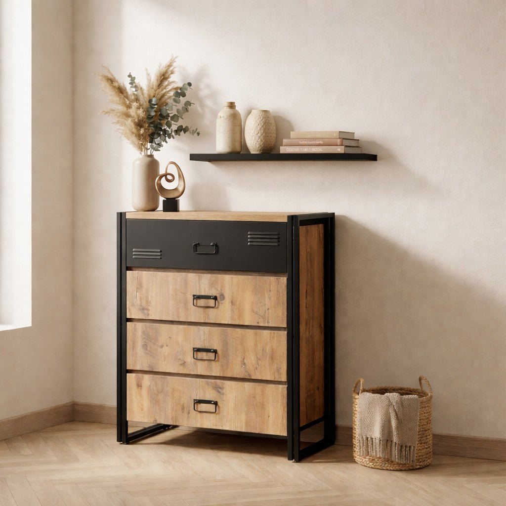 Chests of drawers - Chest of drawers Cosmo Atlantic Pine Black Melamine - Dimehouse