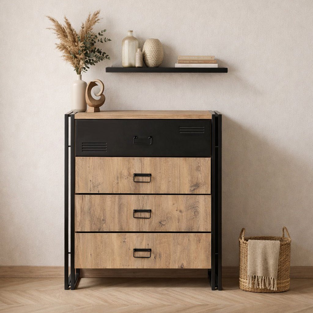 Chests of drawers - Chest of drawers Cosmo Atlantic Pine Black Melamine - Dimehouse