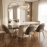 Dining tables - Sintered Stone Marble Look Travertine Dining Table Lea 180x90 cm - Danish Oval - Dimehouse