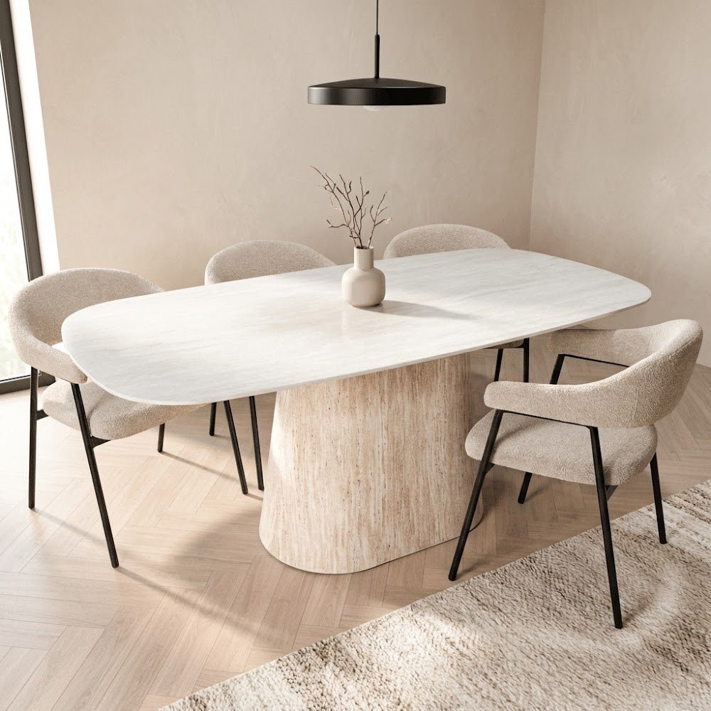 Dining tables - Sintered Stone Marble Look Travertine Dining Table Lea 180x90 cm - Danish Oval - Dimehouse