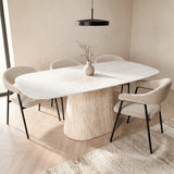 Dining tables - Sintered Stone Marble Look Travertine Dining Table Lea 180x90 cm - Danish Oval - Dimehouse