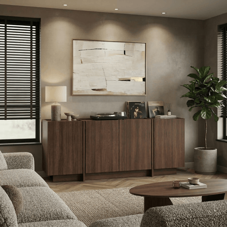 Sideboards - Sideboard Japandi walnut melamine Lowen 180x45x80 cm - Dimehouse