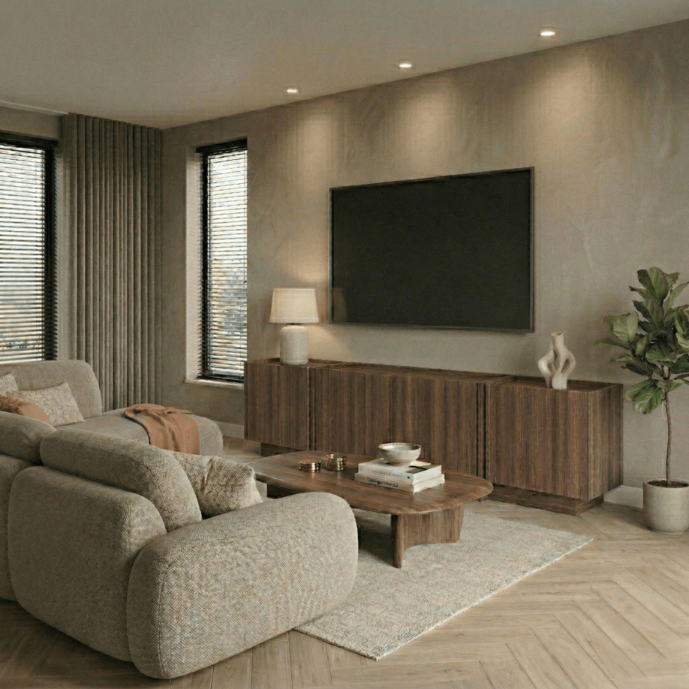 TV Furniture - TV - furniture Japandi walnut melamine Lowen 180 cm - Dimehouse