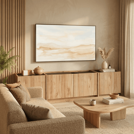 TV Furniture - TV - furniture Japandi oak look melamine anthracite Lowen 180 cm - Dimehouse