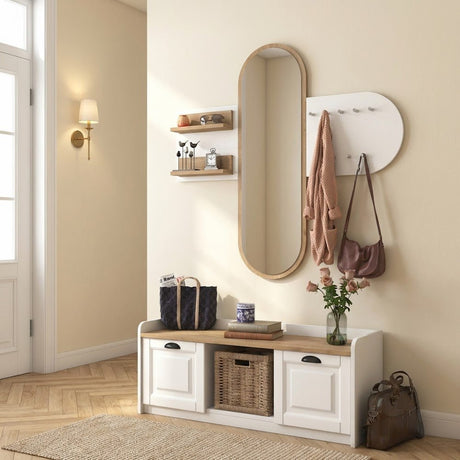 Furniture sets - Furniture set Coat rack - Mirror - Shoe cabinet - White - Walnut Melamine - Hally - Dimehouse