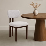 Dining room chairs - Japandi Dining room chair Miyo Bouclé Beige - Walnut look Frame - Dimehouse