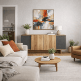 Sideboards - Modern Sideboard Anthracite - Walnut look Melamine Diana 180 cm - Dimehouse