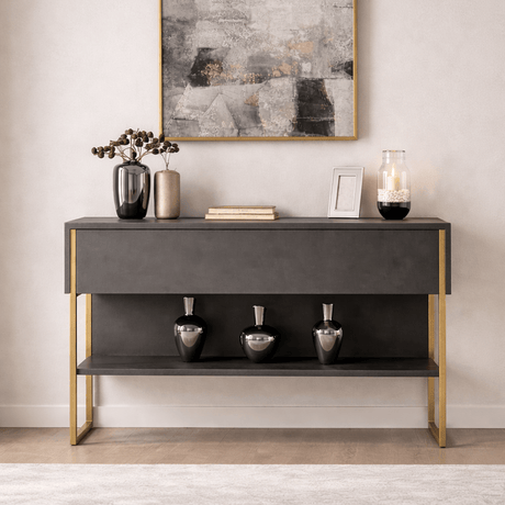 Sideboards - Modern Sideboard Anthracite Luxury 120x80x30 - Golden Frame - One Compartment - Dimehouse