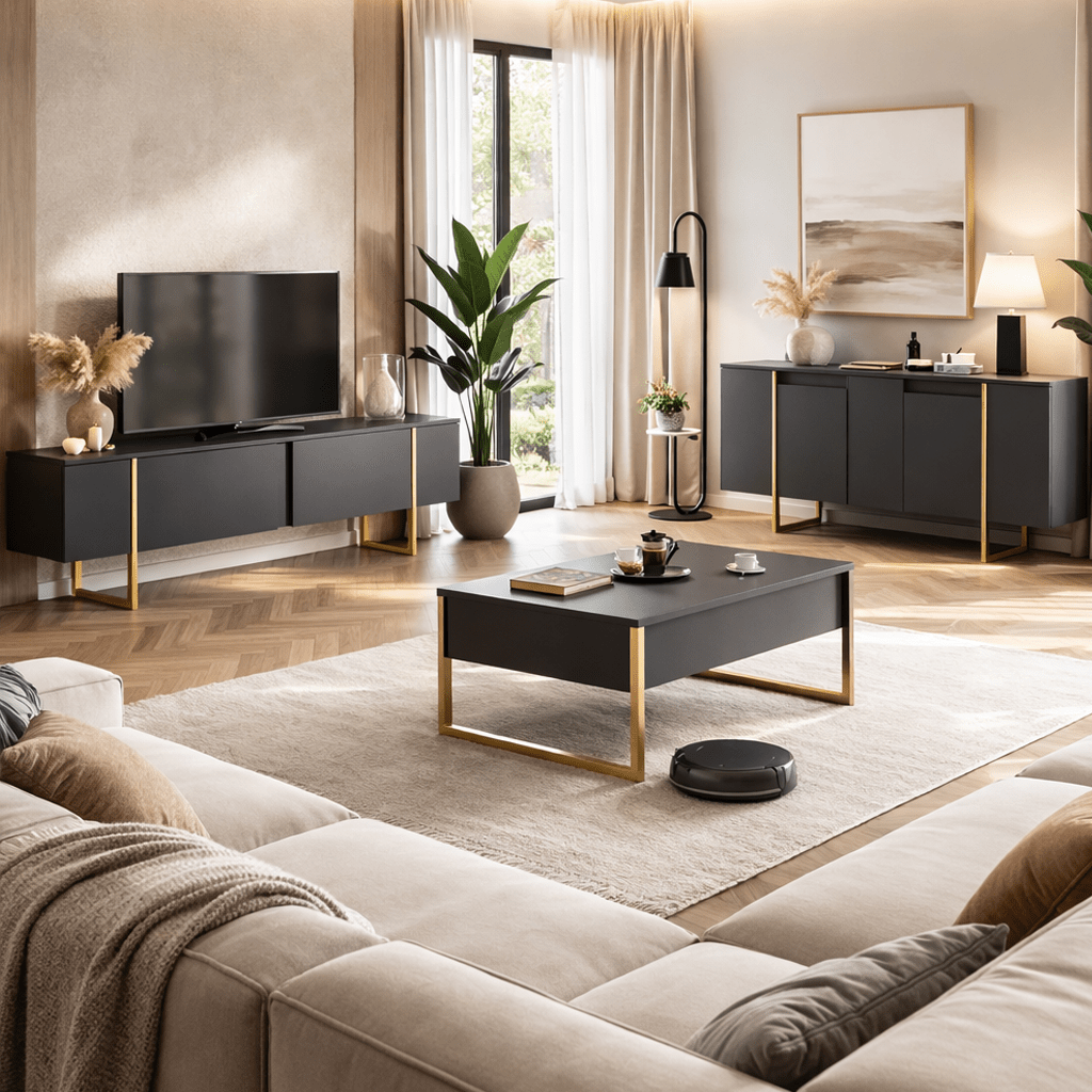 Sideboards - Modern Sideboard Anthracite Luxury 160x80x35 - Golden Frame - Dimehouse