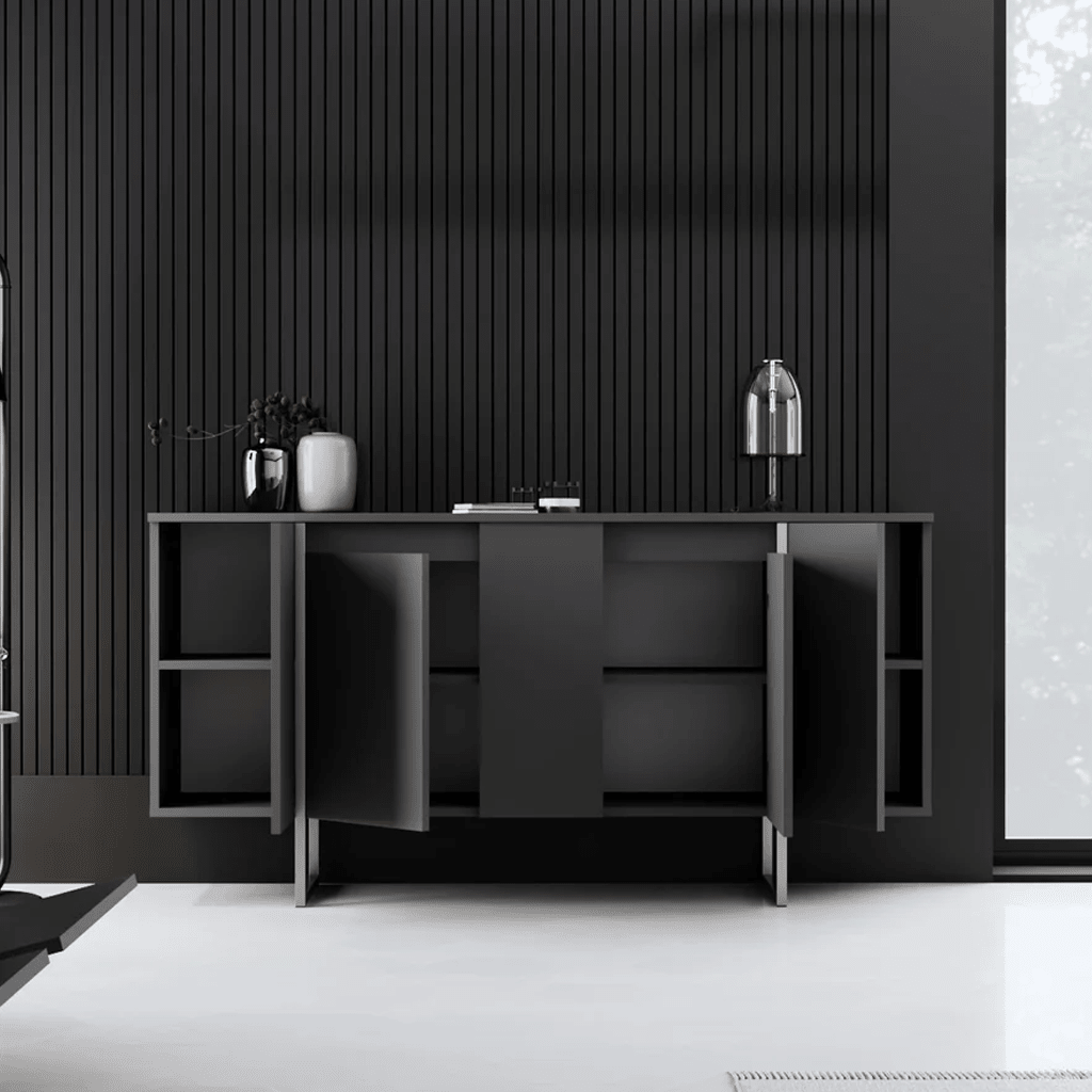 Sideboards - Modern Sideboard Anthracite Luxury 160x80x35 - Silver Frame - Dimehouse