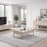 Sideboards - Modern Sideboard Travertine Luxury 120x80x30 - Gold Frame - One Compartment - Dimehouse