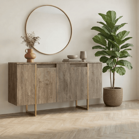 Sideboards - Modern Sideboard Walnut Luxury 160x80x35 - Golden Frame - Dimehouse