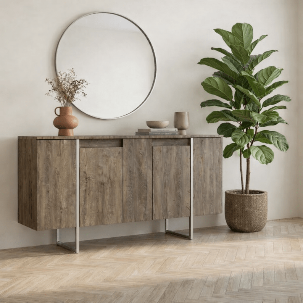 Sideboards - Modern Sideboard Walnut Luxury 160x80x35 - Silver Frame - Dimehouse