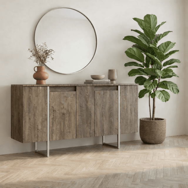 Sideboards - Modern Sideboard Walnut Luxury 160x80x35 - Silver Frame - Dimehouse