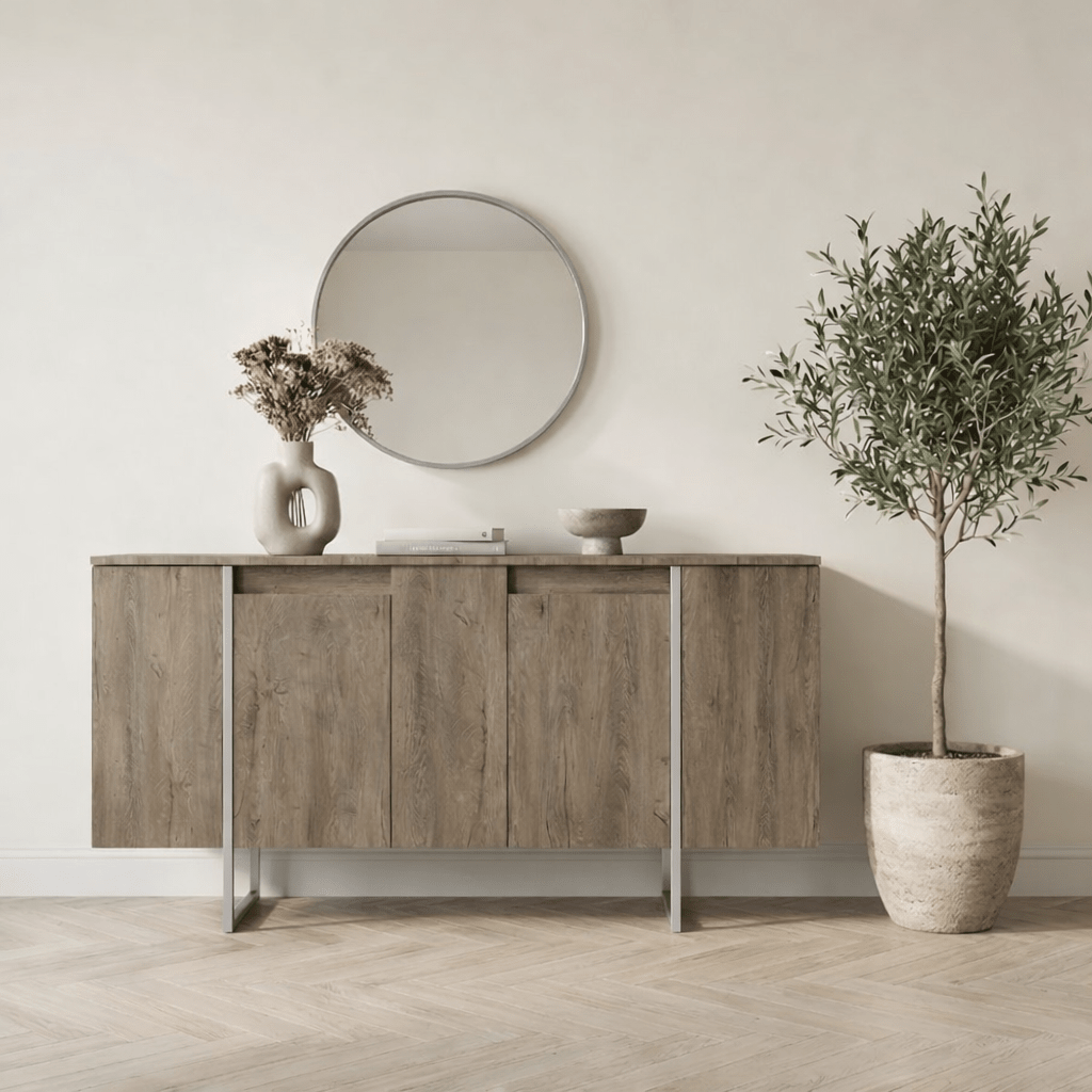 Sideboards - Modern Sideboard Walnut Luxury 160x80x35 - Silver Frame - Dimehouse