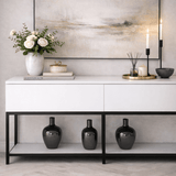 Sideboards - Modern Sideboard White Lord 150x30x80 - Black Frame - Two Compartments - Dimehouse