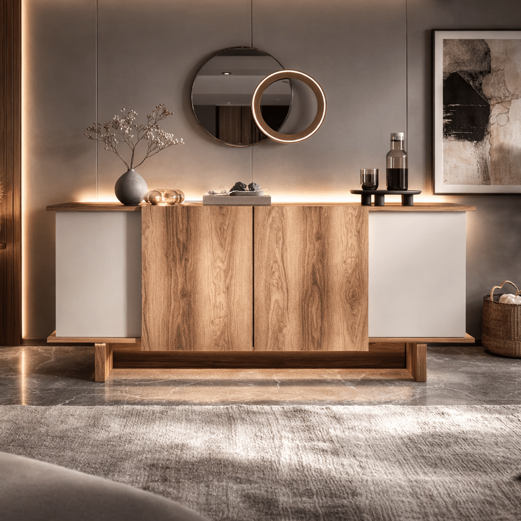 Sideboards - Modern Sideboard Sand - Walnut look Melamine Diana 180 cm - Dimehouse