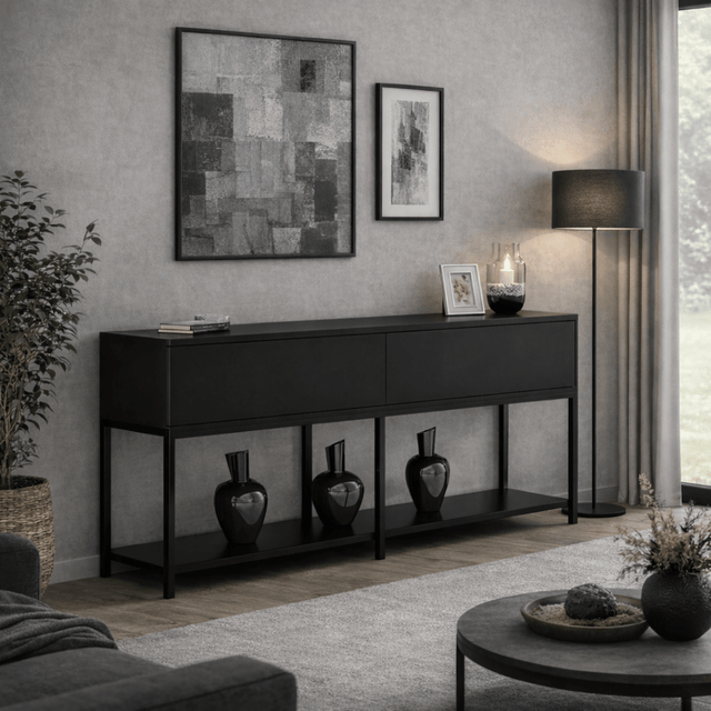 Sideboards - Modern Sideboard Black Lord 150x30x80 - Two Compartments - Dimehouse