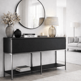 Sideboards - Modern Sideboard Black Lord 150x30x80 - Silver Frame - Two Compartments - Dimehouse