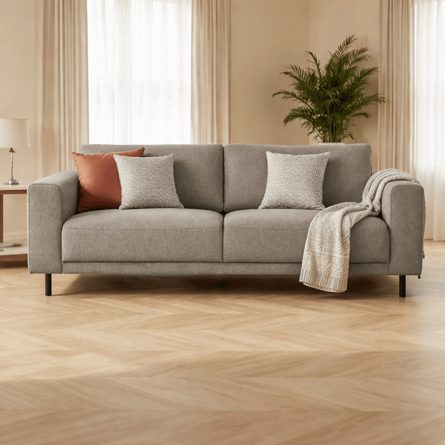 Sofas - Modern 2.5-seater Sofa Taupe Fabric Aniko 183x90x78 cm - Dimehouse