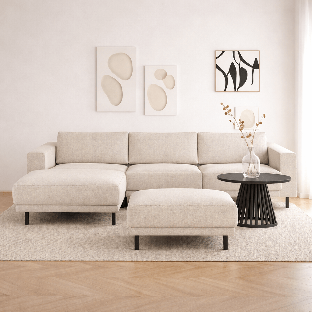 Sofas - Footstool beige fabric - 73 × 57 × 47 cm - Aniko - Dimehouse