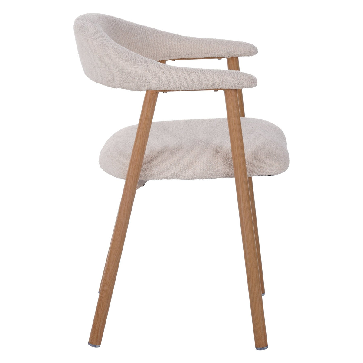 Dining room chairs - Japandi Dining room chair Beige Bouclé Suki - Oak look Frame - With Armrest - Dimehouse