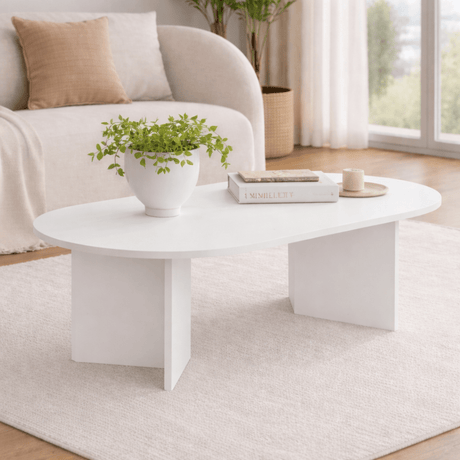 Coffee tables - Coffee table white melamine arc shape Koda 119x60 cm - Dimehouse
