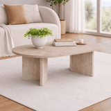 Coffee tables - Oval coffee table travertine melamine - Japandi - 119x60 cm - Sota - Dimehouse