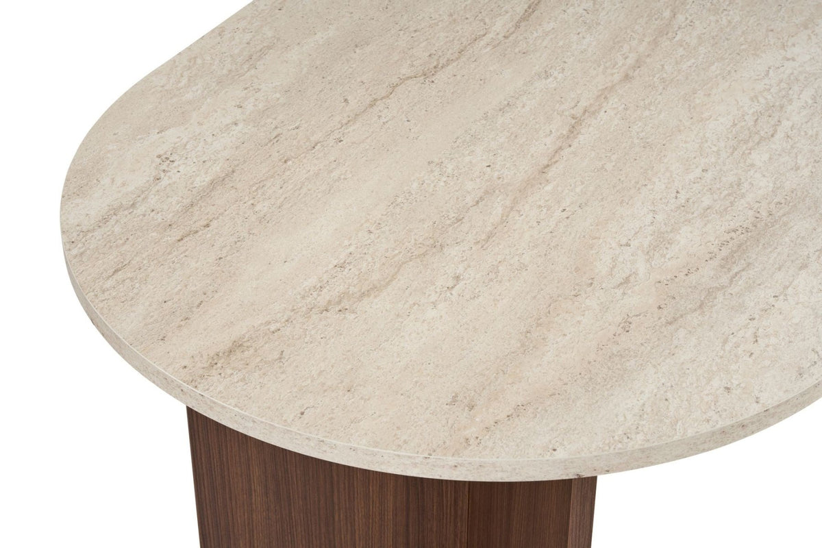 Dining tables - Oval dining table travertine top - walnut melamine - 180x89.5x75 cm - Sota - Dimehouse