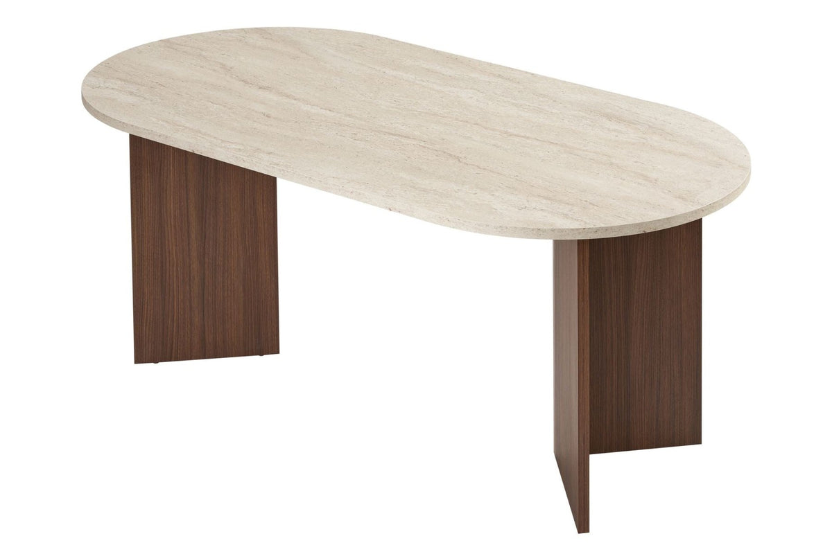 Dining tables - Oval dining table travertine top - walnut melamine - 180x89.5x75 cm - Sota - Dimehouse