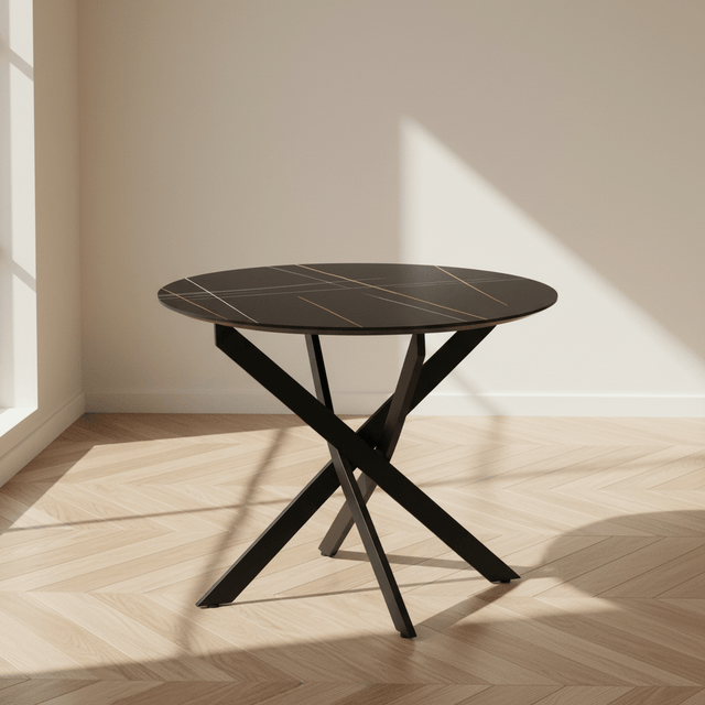 Round dining table Vivian marble look black
