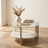 Coffee tables - Round coffee table travertine melamine transparent glass Ø75 cm - Cairo - Dimehouse