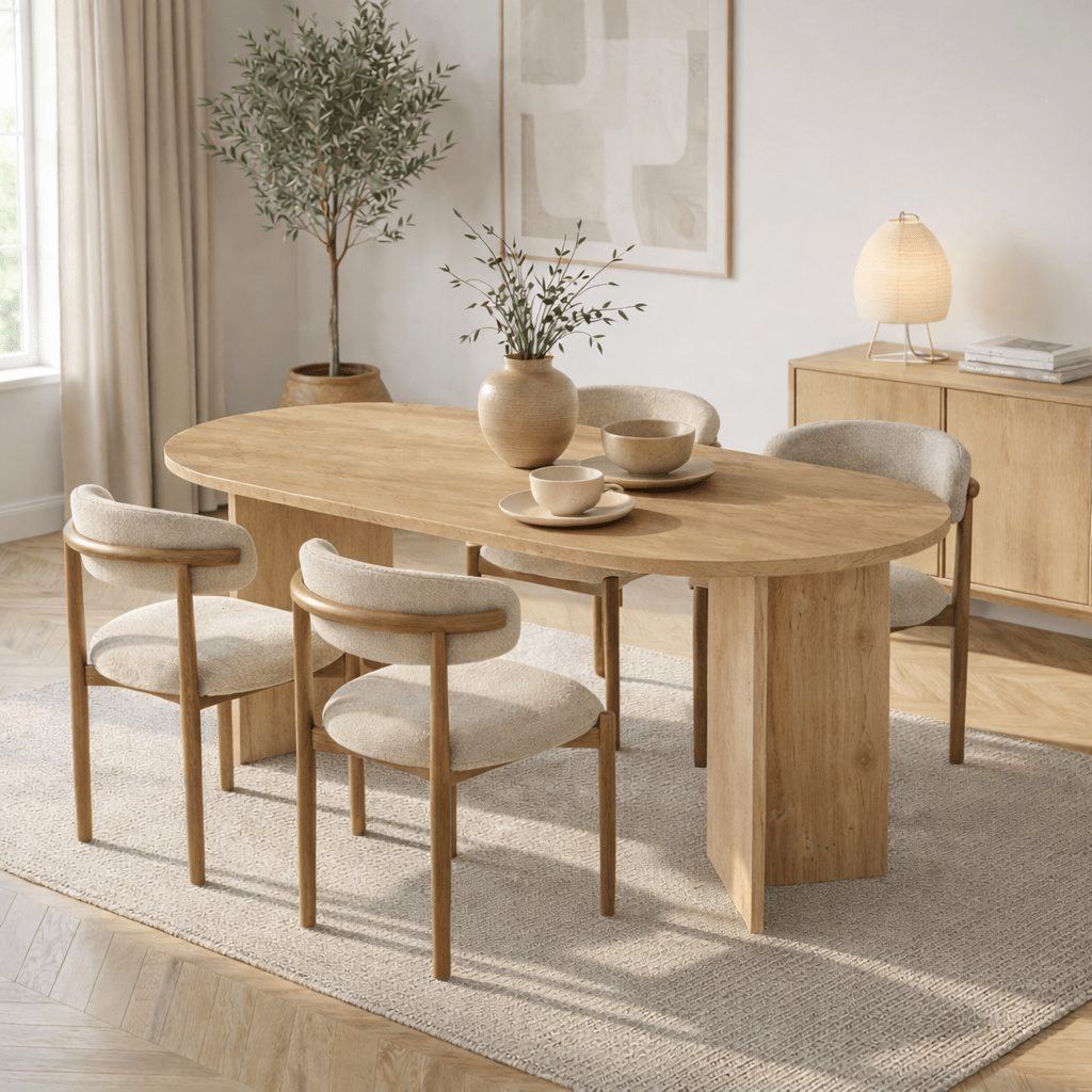 Dining tables - Oval dining table Oak melamine - Japandi - 180x89.5x75 cm - Sota - Dimehouse