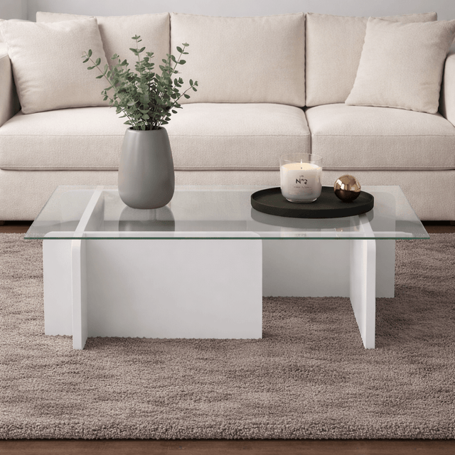Coffee tables - Coffee table Gray Melamine Glass Opal 105x65x30 cm - Dimehouse
