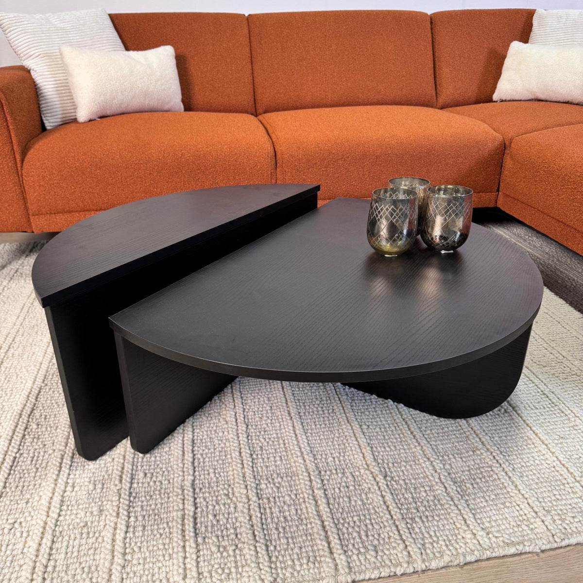 Coffee Tables - Round Coffee Table Black Stepped Melamine 85 cm Orin - Dimehouse