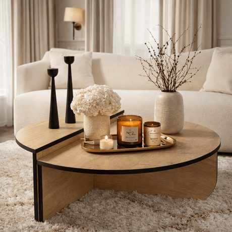 Coffee tables - Coffee table Round 85 cm Natural Oak Look Melamine Orin - Dimehouse