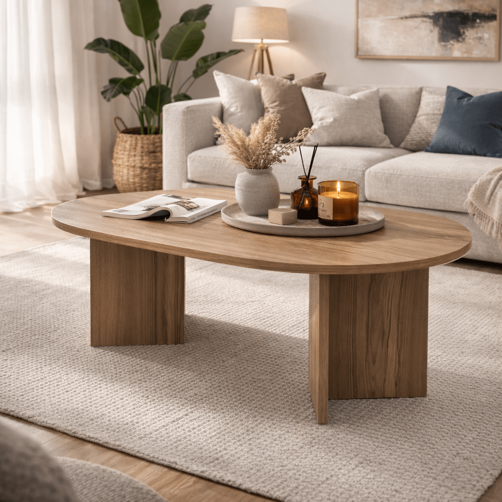 Coffee tables - Coffee table oak melamine arc shape Koda 119x60 cm - Dimehouse