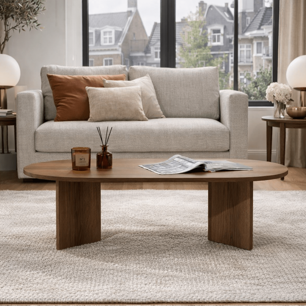 Coffee tables - Coffee table walnut melamine arc shape Koda 119x60 cm - Dimehouse