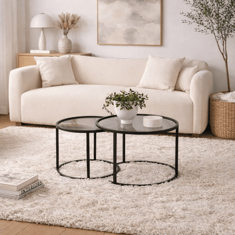 Coffee tables - Coffee table set of 2 Round Glass - Black Frame - 42 and 60 cm - Barlin - Dimehouse
