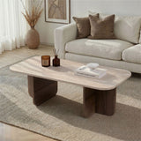 Coffee tables - Coffee table walnut melamine with travertine top - Japandi - 120x60 cm - Akira - Dimehouse