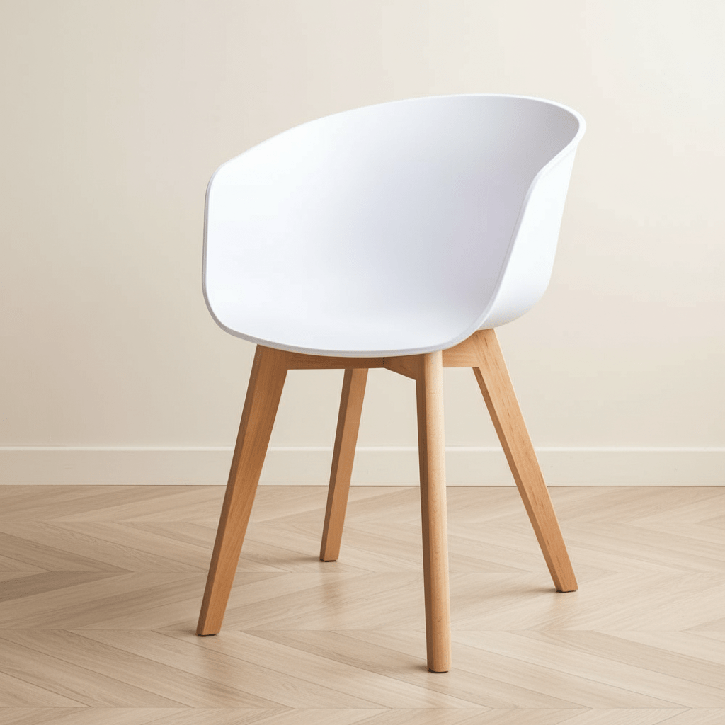 Scandinavian Dining Room Chair Herning White - Plastic Shell - Beech Wood Legs atmospheric photo in modern interior