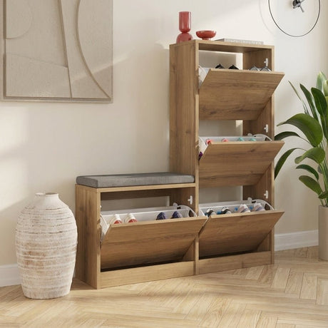 Shoe cabinet Dude Natural Melamine 105x118.5x26 cm atmospheric photo in modern interior