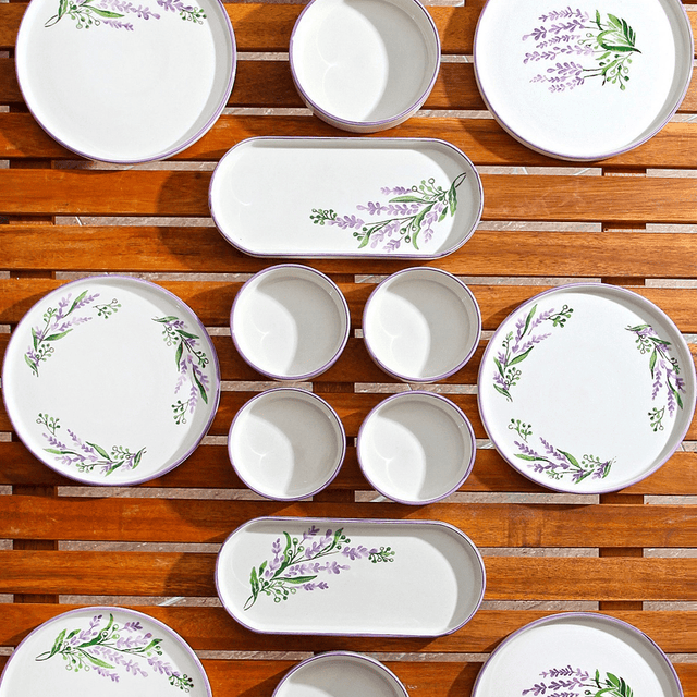 Breakfast Set (14 Pieces) - Ceramic tableware set - 14 pieces - Lavender green - Lavender - Dimehouse