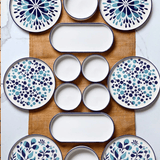 Breakfast Set (14 Pieces) - Ceramic tableware set - 14 pieces - White with blue - Nature - Dimehouse
