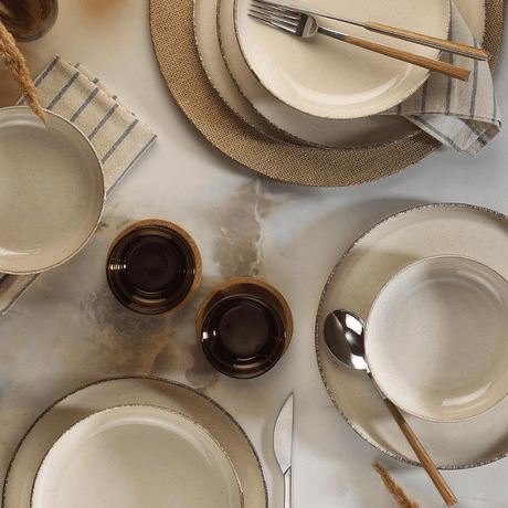 Dinner Set (12 Pieces) - Dinnerware set porcelain - 12 pieces - Sand ivory - Isac - Dimehouse