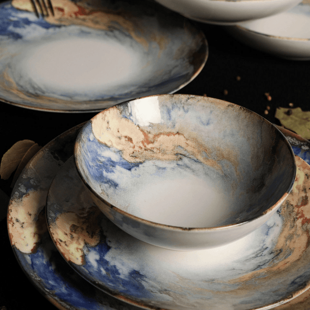 Dinner Set (24 Pieces) - Porcelain tableware set - 24 pieces - Cosmic blue - Cosmic - Dimehouse